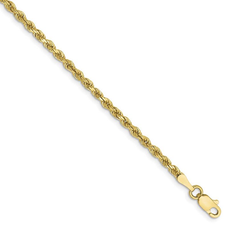 2.25mm, 10k Yellow Gold Diamond Cut Solid Rope Chain Anklet, 10 Inch